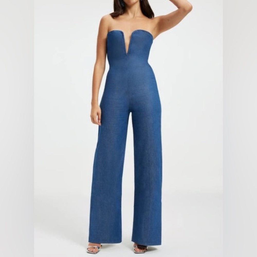 Good American Blue Strapless Jumpsuit